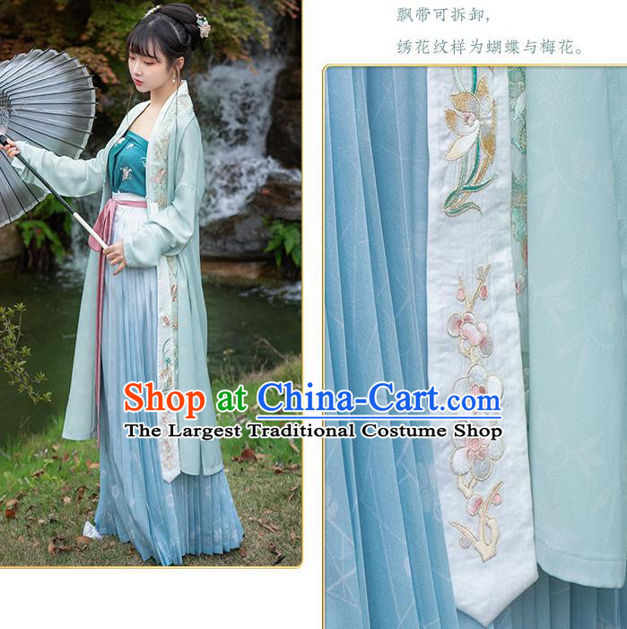 Traditional Chinese Song Dynasty Young Lady Hanfu Dress Apparels Ancient Village Girl Embroidered Long BeiZi and Skirt Historical Costumes Full Set