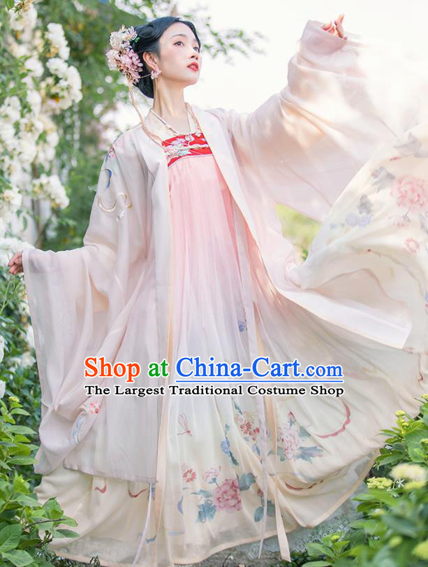 Traditional Chinese Tang Dynasty Imperial Concubine Hanfu Dress Apparels Ancient Court Woman Embroidered Cape and Skirt Historical Costumes Full Set