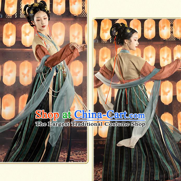Traditional Chinese Tang Dynasty Flying Apsaras Dance Hanfu Dress Apparels Ancient Goddess Embroidered Historical Costumes Full Set