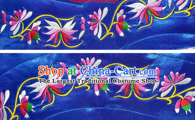 Chinese Traditional Embroidered Flowers Pattern Royalblue Patch Decoration Embroidery Craft Embroidered Accessories