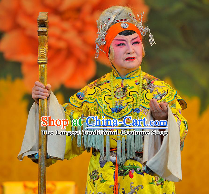 Chinese Sichuan Opera Highlights Empress Dowager Garment Costumes and Headdress Sui Chao Luan Traditional Peking Opera Imperial Dame Dress Pantaloon Apparels