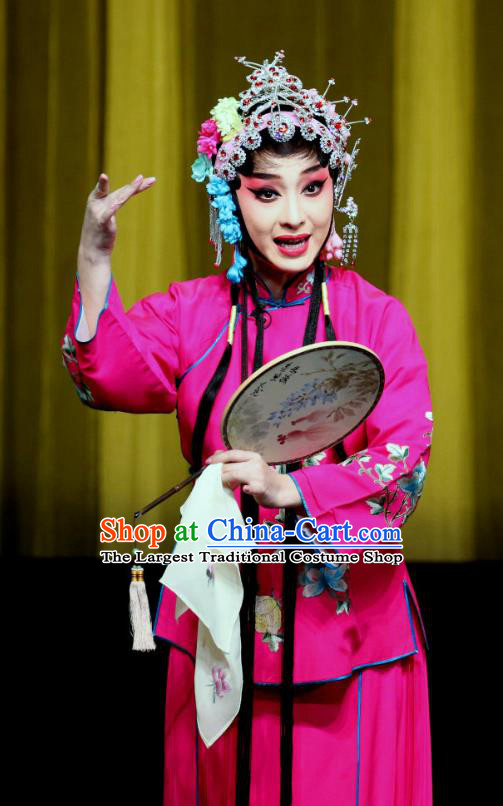 Chinese Sichuan Opera Highlights Garment Actress Lan Xiuying Costumes and Headdress Traditional Peking Opera Hua Tan Rosy Dress Young Beauty Apparels