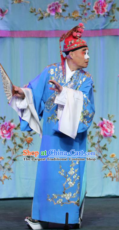Chinese Sichuan Opera Bully Apparels Costumes and Headpieces Peking Opera Highlights Rich Male Lan Musi Garment Childe Blue Robe Clothing