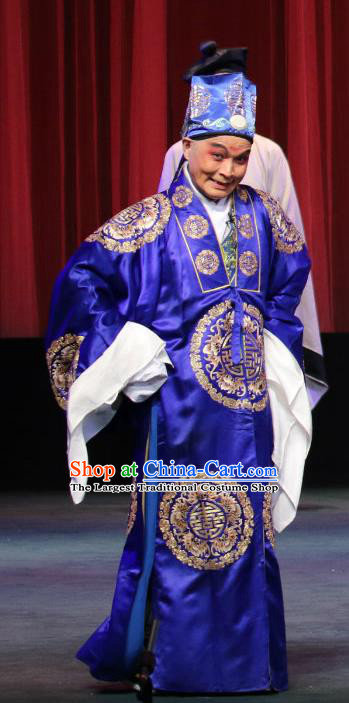 Chinese Sichuan Opera Merchant Apparels Costumes and Headpieces Peking Opera Highlights Elderly Male Garment Landlord Royalblue Clothing
