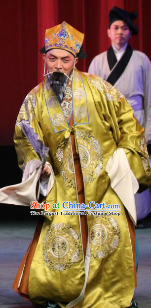 Chinese Sichuan Opera Elderly Male Apparels Costumes and Headpieces Peking Opera Highlights Old Man Garment Landlord Golden Clothing