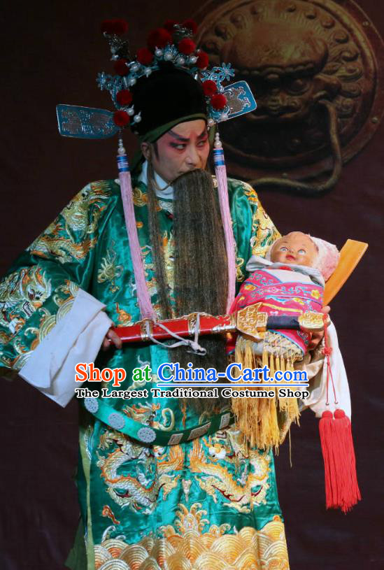 Er Jin Gong Chinese Sichuan Opera Official Xu Yanzhao Apparels Costumes and Headpieces Peking Opera Highlights Elderly Male Garment Laosheng Clothing