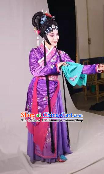 Chinese Sichuan Opera Highlights Actress Garment Costumes and Headdress Fu Gui Rong Hua Traditional Peking Opera Hostess Rong Hua Purple Dress Apparels