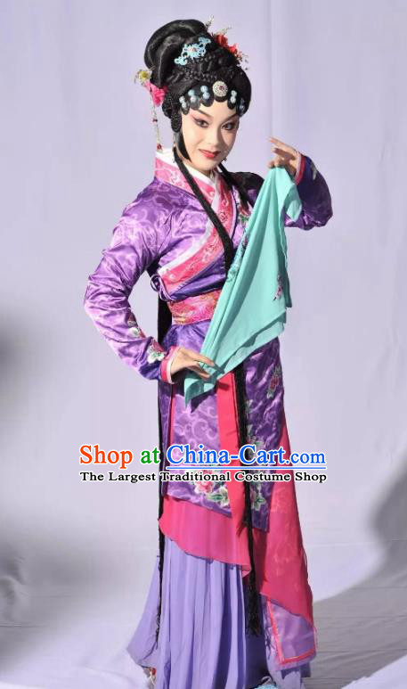 Chinese Sichuan Opera Highlights Actress Garment Costumes and Headdress Fu Gui Rong Hua Traditional Peking Opera Hostess Rong Hua Purple Dress Apparels