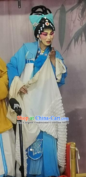 Chinese Sichuan Opera Highlights Diva Liu Chunhua Garment Costumes and Headdress Chun Hua Zou Xue Traditional Peking Opera Actress Blue Dress Apparels