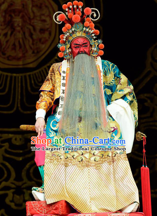 Dan Dao Hui Chinese Sichuan Opera General Guan Yu Apparels Costumes and Headpieces Peking Opera Highlights Military Officer Garment Painted Role Clothing
