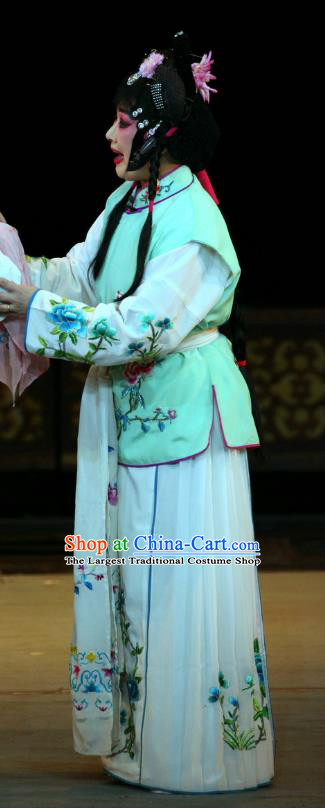 Chinese Sichuan Opera Highlights Servant Girl Garment Costumes and Headdress En Chou Ji Traditional Peking Opera Young Female Dress Diva Qian Suyun Apparels