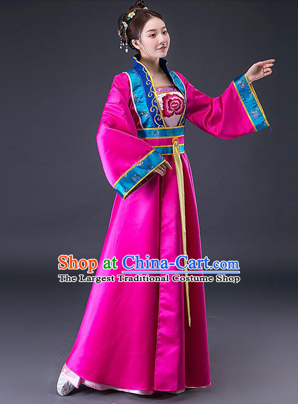 Chinese Ming Dynasty Maid Lady Rosy Hanfu Dress Traditional Apparels Ancient Drama Servant Girl Historical Costumes for Women
