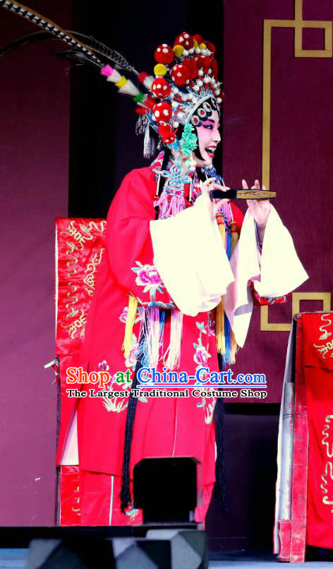 Chinese Sichuan Opera Highlights Hua Tan Garment Costumes and Headdress Zhan Ying Long Traditional Peking Opera Actress Fan Lihua Red Dress Apparels