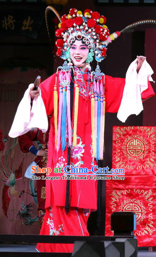Chinese Sichuan Opera Highlights Hua Tan Garment Costumes and Headdress Zhan Ying Long Traditional Peking Opera Actress Fan Lihua Red Dress Apparels