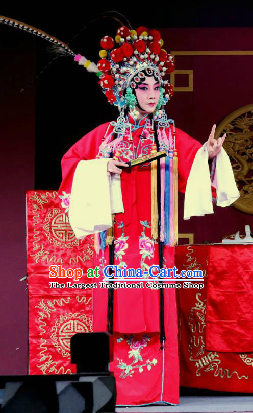 Chinese Sichuan Opera Highlights Hua Tan Garment Costumes and Headdress Zhan Ying Long Traditional Peking Opera Actress Fan Lihua Red Dress Apparels