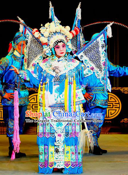 Chinese Sichuan Opera Highlights Female General Tao Sanchun Garment Costumes and Headdress Zhan Huang Pao Traditional Peking Opera Tao Ma Tan Dress Apparels