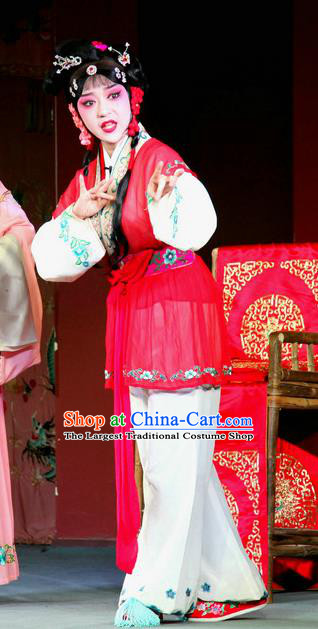 Chinese Sichuan Highlights Opera Maid Lady Garment Costumes and Headdress Zuan Gou Dong Traditional Peking Opera Servant Girl Dress Xiaodan Apparels