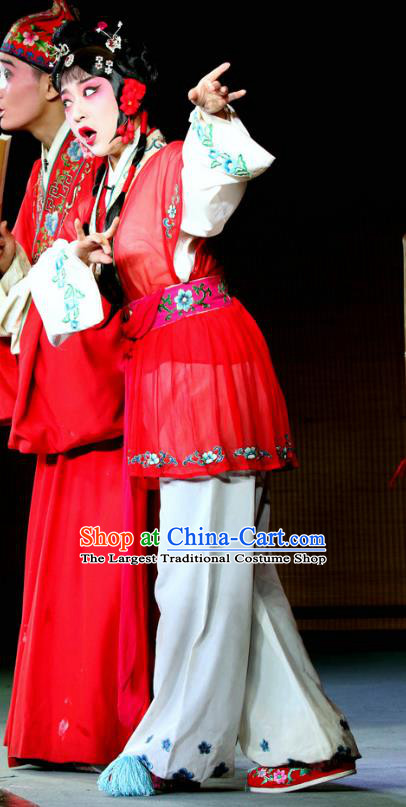 Chinese Sichuan Highlights Opera Maid Lady Garment Costumes and Headdress Zuan Gou Dong Traditional Peking Opera Servant Girl Dress Xiaodan Apparels
