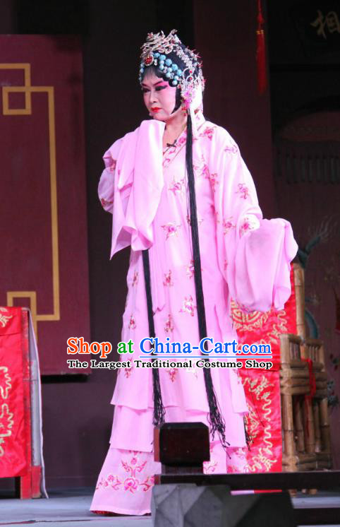 Chinese Sichuan Highlights Opera Young Mistress Garment Costumes and Headdress Traditional Peking Opera Hua Tan Pink Dress Diva Lin Ying Apparels