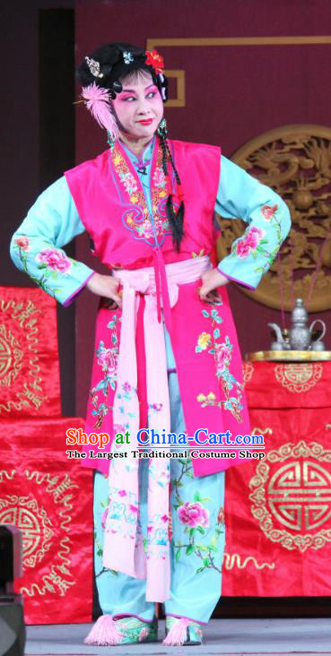 Chinese Sichuan Highlights Opera Maidservant Garment Costumes and Headdress Traditional Peking Opera Young Lady Dress Xiaodan Apparels