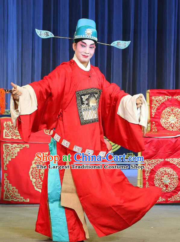 San Ping Cu Chinese Sichuan Opera Number One Scholar Qin Zhong Apparels Costumes and Headpieces Peking Opera Highlights Young Male Garment Niche Clothing