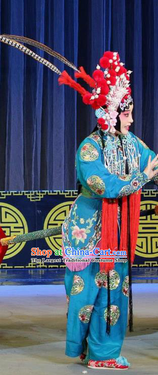 Chinese Sichuan Highlights Opera Martial Female Garment Costumes and Headdress San Ping Cu Traditional Peking Opera Actress Dress Castellan Zhou Juanniang Apparels