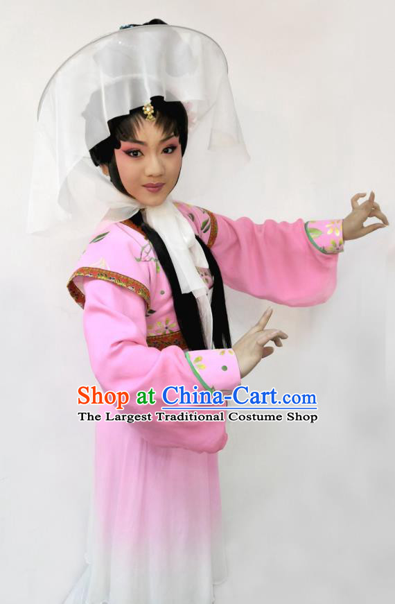 Chinese Sichuan Highlights Opera Village Girl Garment Costumes and Headdress Princess Turandot Traditional Peking Opera Xiaodan Liu Er Pink Dress Apparels
