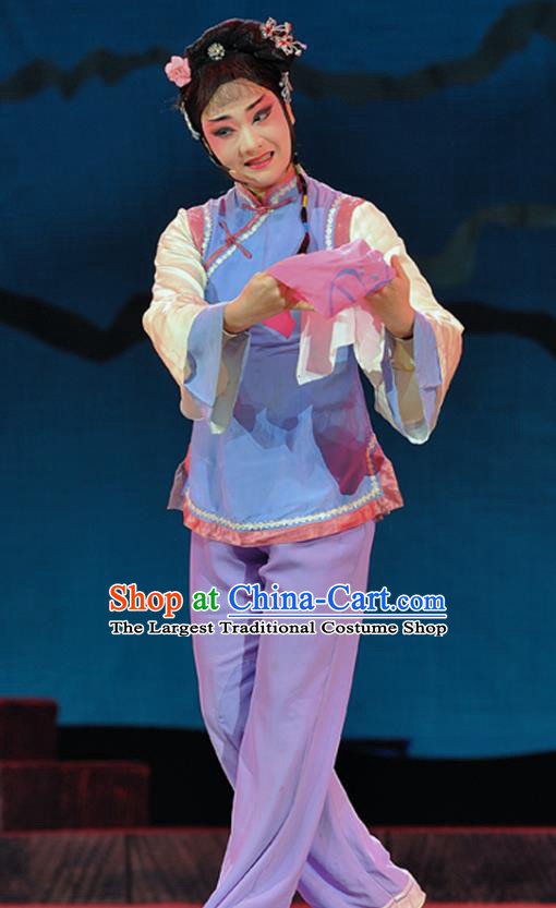 Chinese Sichuan Highlights Opera Village Girl Garment Costumes and Headdress Legend of Chen Mapo Traditional Peking Opera Young Lady Liu Qiaogu Dress Apparels