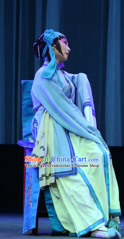 Chinese Sichuan Opera Highlights Distress Maiden Garment Costumes and Headdress Bai Mian Hu Xiao Fang Traditional Peking Opera Young Female Dress Diva Geng Niang Apparels