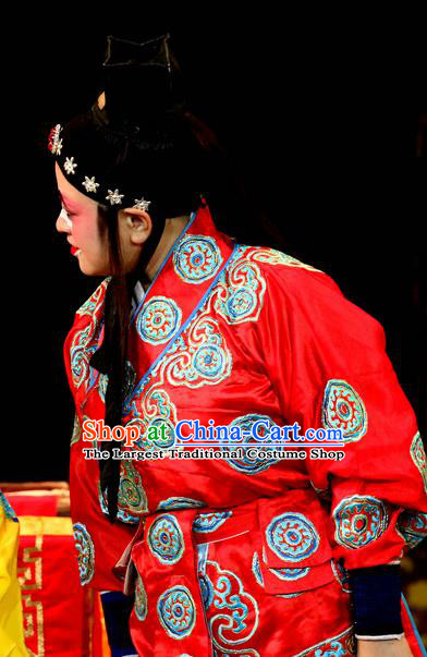 Bai Shou Tu Chinese Sichuan Opera Clown Red Apparels Costumes and Headpieces Peking Opera Highlights Wusheng Garment Figurant Clothing