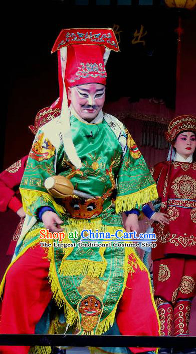 Zhan Ying Long Chinese Sichuan Opera Wusheng Apparels Costumes and Headpieces Peking Opera Highlights Martial Male Garment Swordsman Green Clothing
