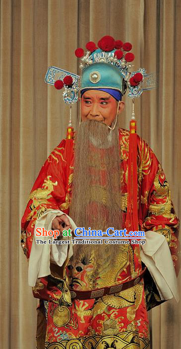 The Romance of Hairpin Chinese Sichuan Opera Official Qian Zaihe Apparels Costumes and Headpieces Peking Opera Highlights Elderly Male Garment Embroidered Robe Clothing