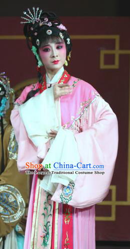 Chinese Sichuan Opera Highlights Rich Lady Hu Ailian Garment Costumes and Headdress Hu Lian Nao Chai Traditional Peking Opera Hua Tan Pink Dress Young Beauty Apparels