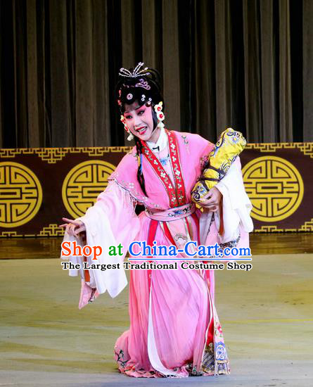 Chinese Sichuan Highlights Opera Young Beauty Garment Costumes and Headdress The Romance of Hairpin Traditional Peking Opera Court Maid Dress Kou Zhu Apparels