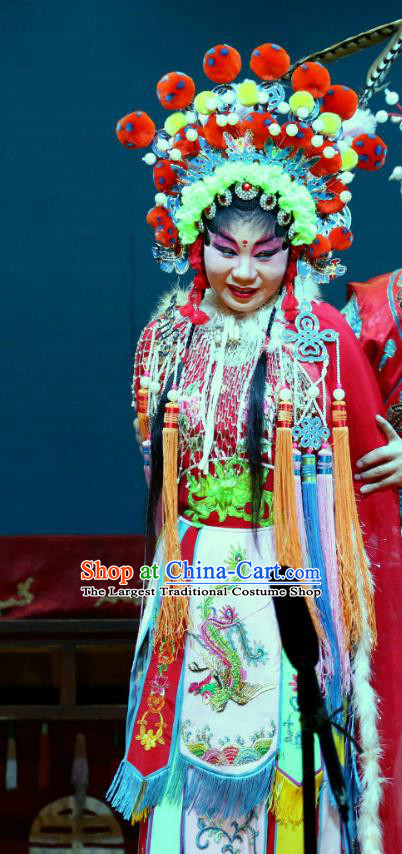 Chinese Sichuan Highlights Opera Martial Female Garment Costumes and Headdress Xian He Ridge Traditional Peking Opera Wu Dan Dress Diva Hua Zhongkui Apparels