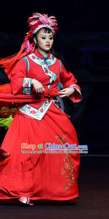 Chinese Sichuan Highlights Opera Bride Garment Costumes and Headdress Jin Zi Traditional Peking Opera Actress Dress Young Female Jin Zi Wedding Apparels