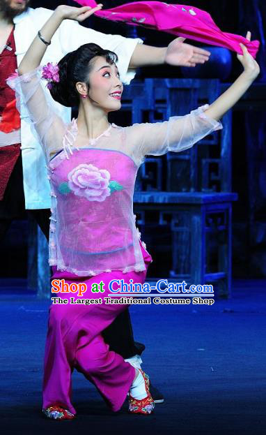 Chinese Sichuan Highlights Opera Young Mistress Garment Costumes and Headdress Jin Zi Traditional Peking Opera Diva Jin Zi Rosy Dress Apparels