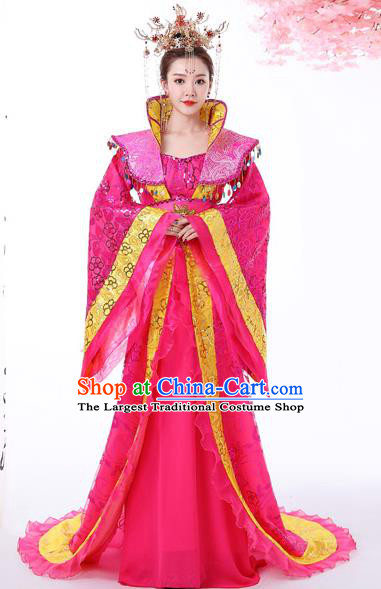 Chinese Ancient Imperial Consort Rosy Hanfu Dress Apparels Traditional Drama Tang Dynasty Court Woman Historical Costumes Complete Set