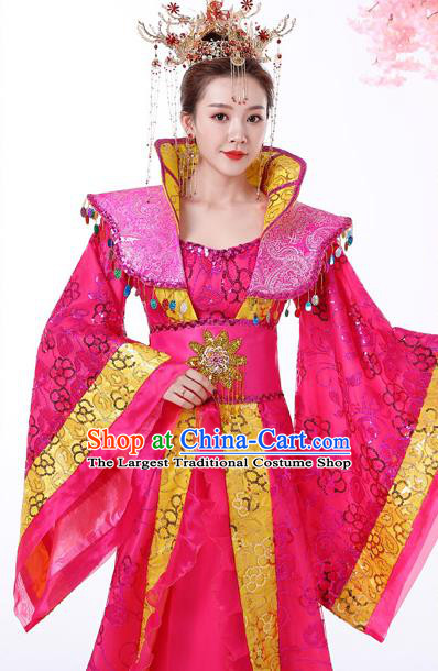 Chinese Ancient Imperial Consort Rosy Hanfu Dress Apparels Traditional Drama Tang Dynasty Court Woman Historical Costumes Complete Set