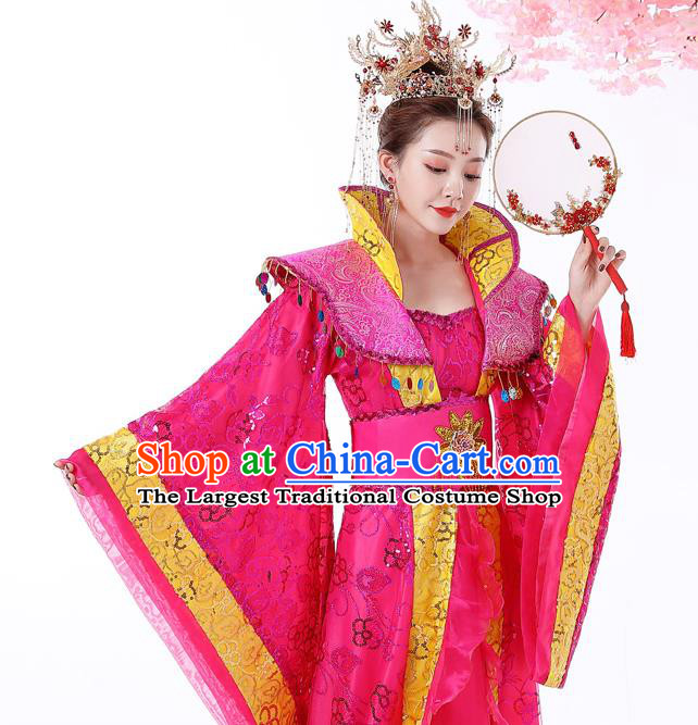 Chinese Ancient Imperial Consort Rosy Hanfu Dress Apparels Traditional Drama Tang Dynasty Court Woman Historical Costumes Complete Set