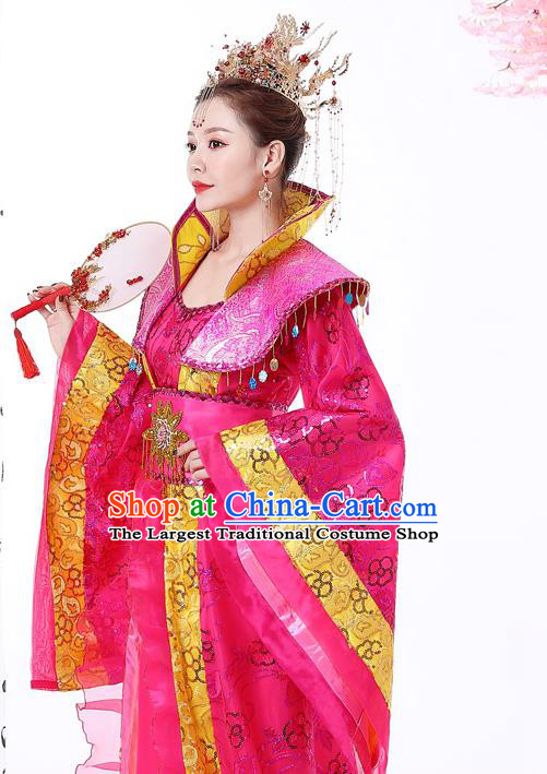 Chinese Ancient Imperial Consort Rosy Hanfu Dress Apparels Traditional Drama Tang Dynasty Court Woman Historical Costumes Complete Set