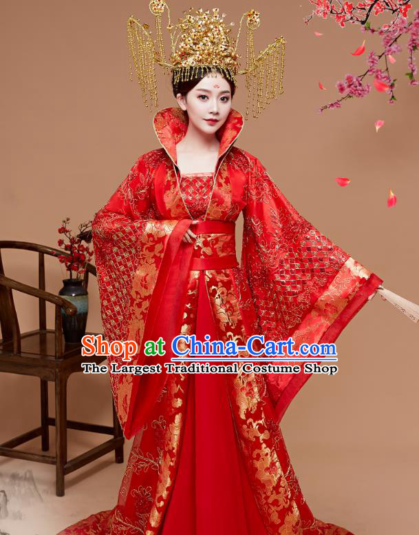 Chinese Ancient Palace Queen Red Hanfu Dress Apparels Traditional Drama Tang Dynasty Court Empress Historical Costumes for Women