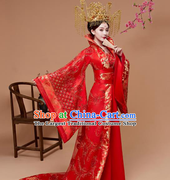 Chinese Ancient Palace Queen Red Hanfu Dress Apparels Traditional Drama Tang Dynasty Court Empress Historical Costumes for Women