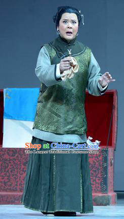 Chinese Hebei Clapper Opera Dame Garment Costumes and Headdress Bei Guo Jia Ren Traditional Bangzi Opera Pantaloon Dress Elderly Female Apparels