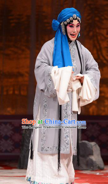 Chinese Hebei Clapper Opera Distress Maiden Garment Costumes and Headdress Chun Qiu Pei Traditional Bangzi Opera Actress Jiang Qiulian Dress Tsing Yi Apparels