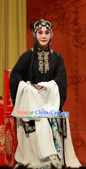 Chinese Hebei Clapper Opera Rich Female Garment Costumes and Headdress Wang Baochuan Traditional Bangzi Opera Tsing Yi Dress Distress Maiden Apparels