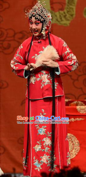 Chinese Hebei Clapper Opera Hua Tan Red Garment Costumes and Headdress Wang Baochuan Traditional Bangzi Opera Actress Dress Young Lady Apparels