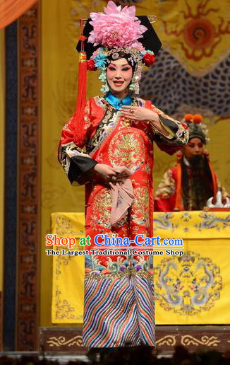 Chinese Hebei Clapper Opera Princess Daizhan Garment Costumes and Headdress Wang Baochuan Traditional Bangzi Opera Imperial Consort Dress Hua Tan Apparels