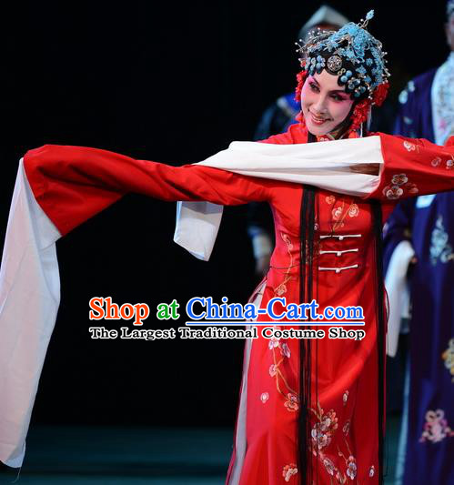 Chinese Hebei Clapper Opera Young Female Garment Costumes and Headdress Liu Lanzhi Traditional Bangzi Opera Hua Tan Red Dress Actress Apparels