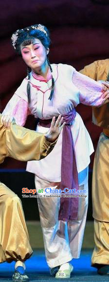 Chinese Sichuan Highlights Opera Village Girl Garment Costumes and Headdress Cang Sheng Zai Shang Traditional Peking Opera Young Lady Dress Apparels